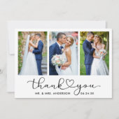 Moderne kalligrafie Heart Script 3 Fotobruiloft Bedankkaart (Voorkant)