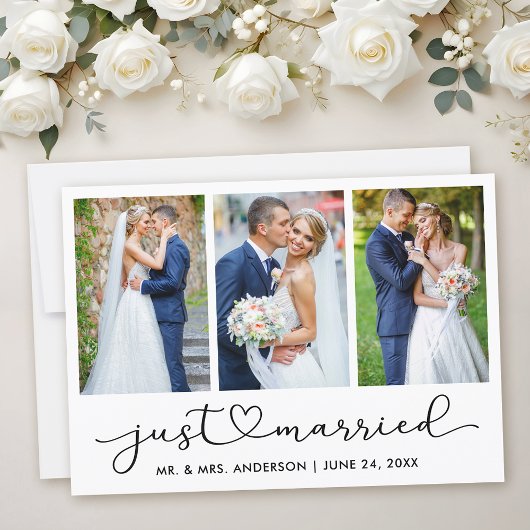 Moderne kalligrafie Heart Script 3 foto's Huwelijk Aankondiging