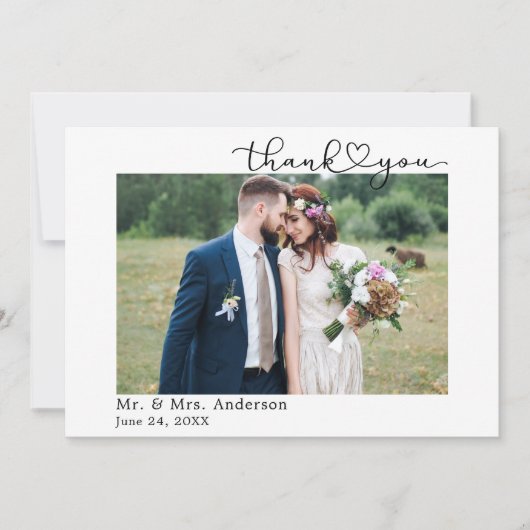 Moderne kalligrafie Heart Script 4 Fotobruiloft Bedankkaart (Voorkant)