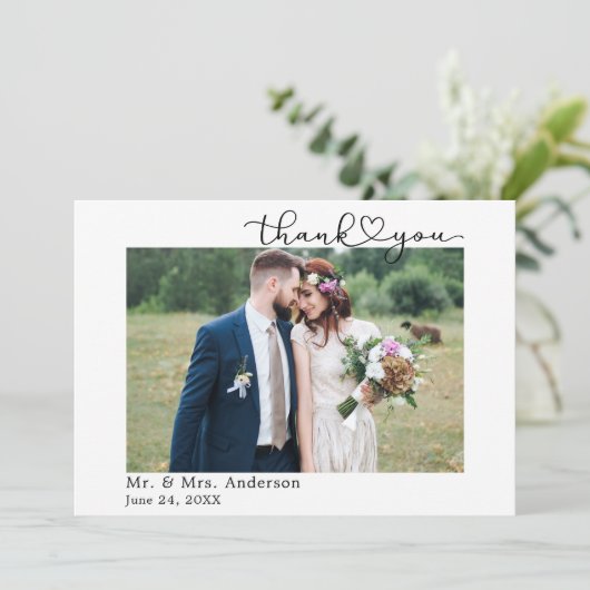 Moderne kalligrafie Heart Script 4 Fotobruiloft Bedankkaart (Staand voorkant)