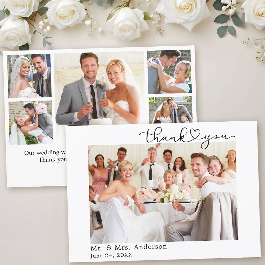 Moderne kalligrafie Heart Script 6 foto's Huwelijk Bedankkaart