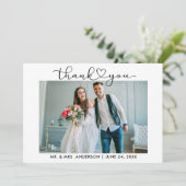 Moderne kalligrafie Heart Script Fotobruiloft Bedankkaart (Staand voorkant)