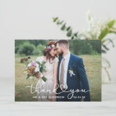 Moderne kalligrafie Heart Script Trouwfoto Bedankkaart (Staand voorkant)