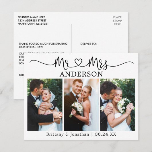 Moderne kalligrafie Heart Wedding 3 Foto Hartelijk Briefkaart (Voorkant / Achterkant)