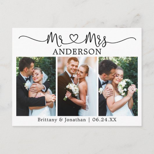 Moderne kalligrafie Heart Wedding 3 Foto Hartelijk Briefkaart (Voorkant)