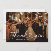 Moderne kalligrafie Heart Wedding Foto Bedankkaart (Voorkant)