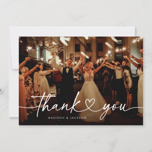 Moderne kalligrafie Heart Wedding Foto Bedankkaart (Voorkant)