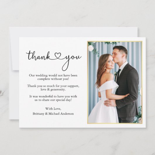 Moderne kalligrafie Heart Wedding Gold Lijst Foto Bedankkaart (Voorkant)