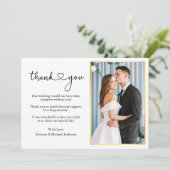 Moderne kalligrafie Heart Wedding Gold Lijst Foto Bedankkaart (Staand voorkant)