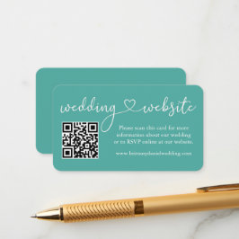 Moderne kalligrafie Heart Wedding Website QR Blauw Informatiekaartje