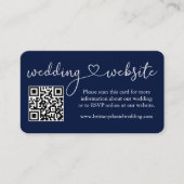 Moderne kalligrafie Heart Wedding Website QR Blue Informatiekaartje (Voorkant)