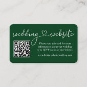 Moderne kalligrafie Heart Wedding Website QR Green Informatiekaartje (Voorkant)