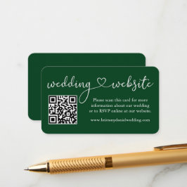 Moderne kalligrafie Heart Wedding Website QR Green Informatiekaartje