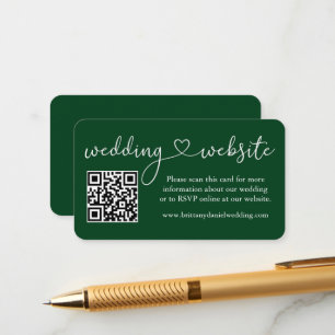 Moderne kalligrafie Heart Wedding Website QR Green Informatiekaartje