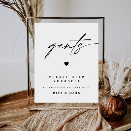 Moderne kalligrafie heren badkamer trouwteken poster