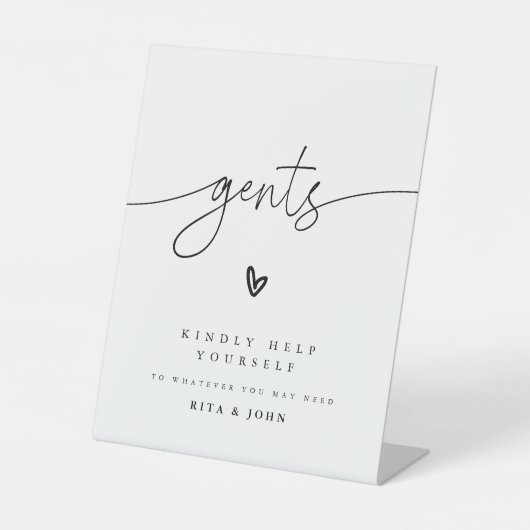 Moderne kalligrafie heren badkamer trouwteken reclamebord met voetstuk (Voorkant)