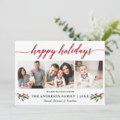 Moderne kalligrafie Holly 3 Foto Red Feestdagenkaart (Staand voorkant)