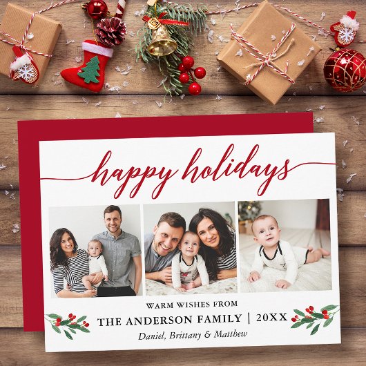 Moderne kalligrafie Holly 3 Foto Red Feestdagenkaart
