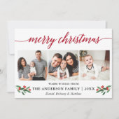 Moderne kalligrafie Holly 3 Foto Rood Feestdagenkaart (Voorkant)