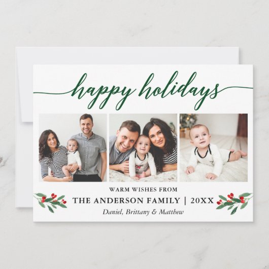Moderne kalligrafie Holly Green 3 Foto Feestdagenkaart (Voorkant)