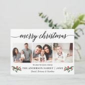 Moderne kalligrafie Holly Merry 3 Foto Feestdagenkaart (Staand voorkant)