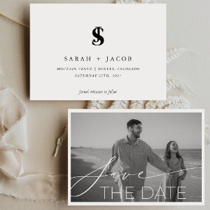 Moderne kalligrafie horizontale trouwfoto save the date