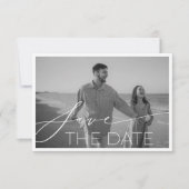Moderne kalligrafie horizontale trouwfoto save the date (Voorkant)