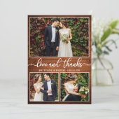 Moderne kalligrafie Hout 3 Fotobruiloft collage Bedankkaart (Staand voorkant)