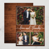 Moderne kalligrafie Hout 3 Fotobruiloft collage Bedankkaart (Voorkant / Achterkant)