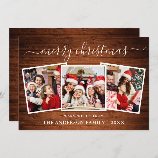 Moderne kalligrafie Hout 3 Kerstmis Feestdagenkaart (Voorkant / Achterkant)