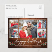 Moderne kalligrafie Hout 5 Foto Prettige feestdage Briefkaart (Voorkant / Achterkant)