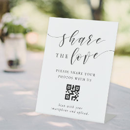 Moderne kalligrafie Huwelijk Deel de Liefde QR-cod Reclamebord Met Voetstuk