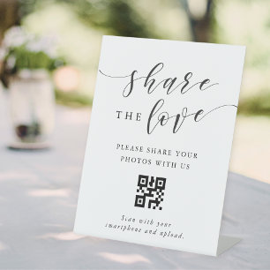 Moderne kalligrafie Huwelijk Deel de Liefde QR-cod Reclamebord Met Voetstuk
