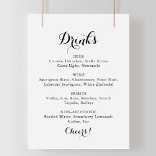 Moderne kalligrafie huwelijksdranken menu bord poster