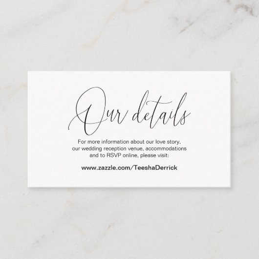 Moderne kalligrafie, huwelijksgegevens, informatie informatiekaartje (Voorkant)