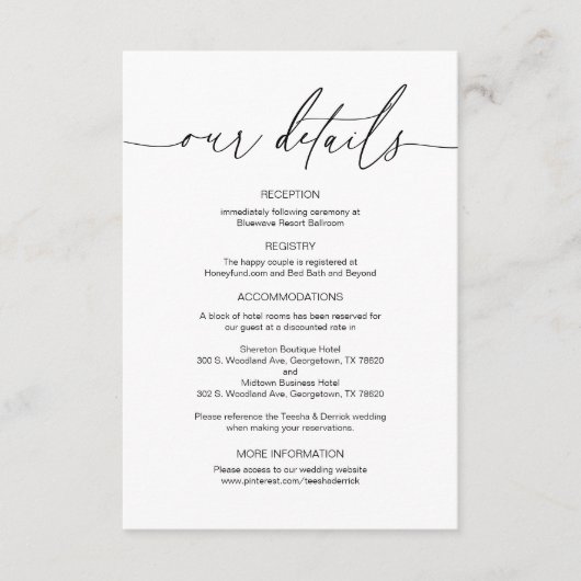 Moderne kalligrafie, huwelijksgegevens informatiekaartje (Voorkant)