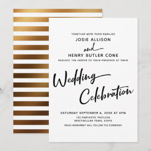 Moderne kalligrafie huwelijksviering gouden streep kaart