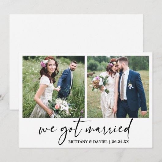 Moderne kalligrafie Ink Pen 2 Foto bruiloft Aankondiging (Voorkant / Achterkant)