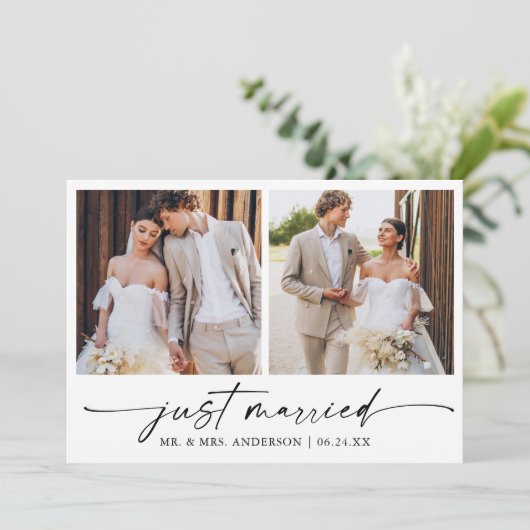 Moderne Kalligrafie Ink Pen 2 foto's Huwelijk Aankondiging (Staand voorkant)