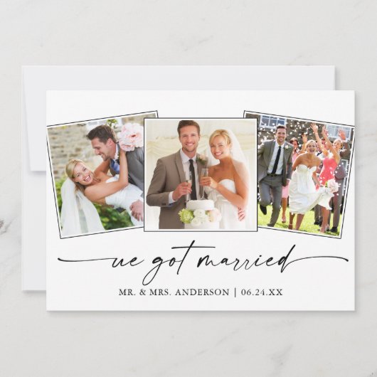 Moderne kalligrafie Ink Pen 3 Foto bruiloft Aankondiging (Voorkant)