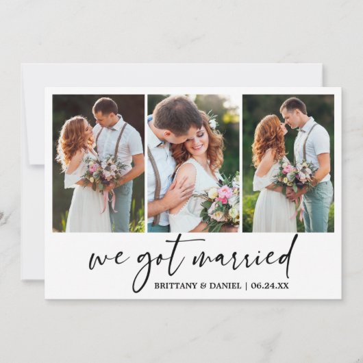 Moderne kalligrafie Ink Pen 3 Foto bruiloft Aankondiging (Voorkant)