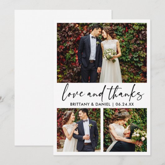Moderne kalligrafie Ink Pen 3 Foto bruiloft Bedankkaart (Voorkant / Achterkant)