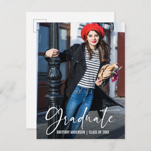 Moderne kalligrafie Ink Pen Afstuderen Aankondigin Briefkaart (Voorkant / Achterkant)
