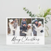 Moderne kalligrafie Ink Pen Kerstmis 3 Foto Feestdagenkaart (Staand voorkant)