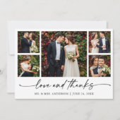 Moderne Kalligrafie Ink Pen Love Wedding 5 foto's Bedankkaart (Voorkant)