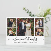 Moderne Kalligrafie Ink Pen Love Wedding 5 foto's Bedankkaart (Staand voorkant)