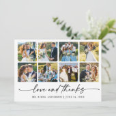 Moderne Kalligrafie Ink Pen Love Wedding 8 foto's Bedankkaart (Staand voorkant)