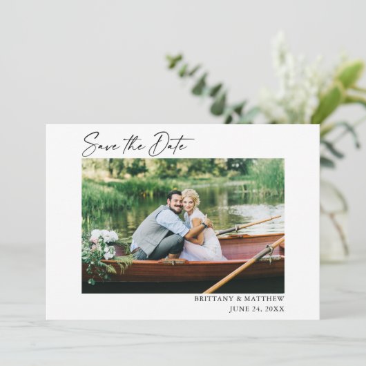 Moderne kalligrafie Ink Pen script Foto Save The Date (Staand voorkant)