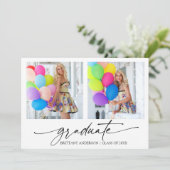 Moderne kalligrafie inkt 2 foto afstudeerfeest kaart (Staand voorkant)