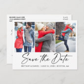 Moderne kalligrafie-inkt 3 Foto slaat de datum op Briefkaart (Voorkant / Achterkant)